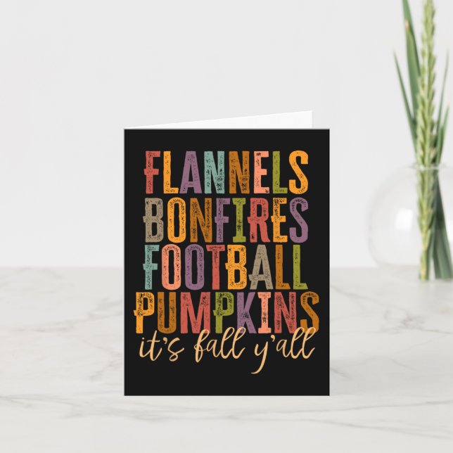 It's Fall Y'all Flannels Bonfires Football Pumpkin Card (Front)