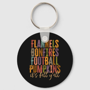 It's Fall Y'all Flannels Bonfires Football Pumpkin Key Ring