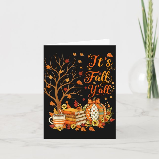 It's Fall Y'all Floral Pumpkin Autumn Coffee Thank Card (Front)