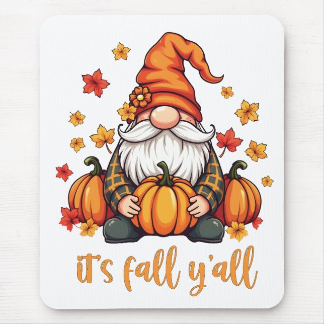 It's Fall Y'all Gnomes Pumpkin Autumn Thanksgiving Mouse Mat (Front)