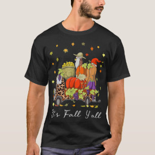 Its Fall YAll Gnomes Pumpkin Truck Leopard Autumn T-Shirt