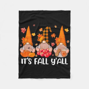 It's Fall Y'all Gnomes Thanksgiving Halloween Autu Fleece Blanket
