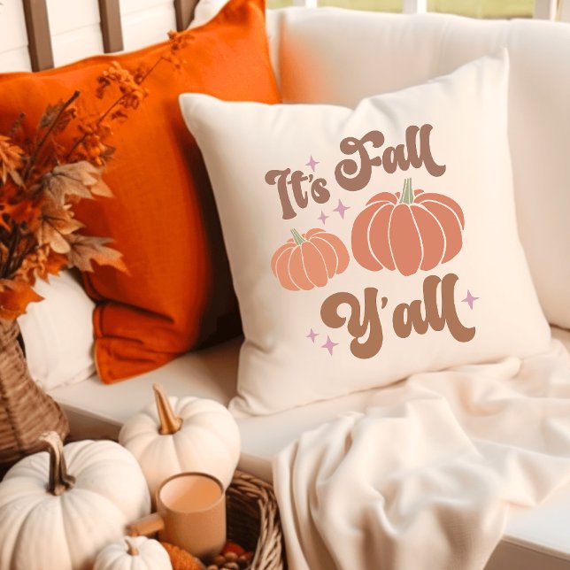 It's Fall Y'all Groovy Retro Pumpkin Cushion (Creator Uploaded)