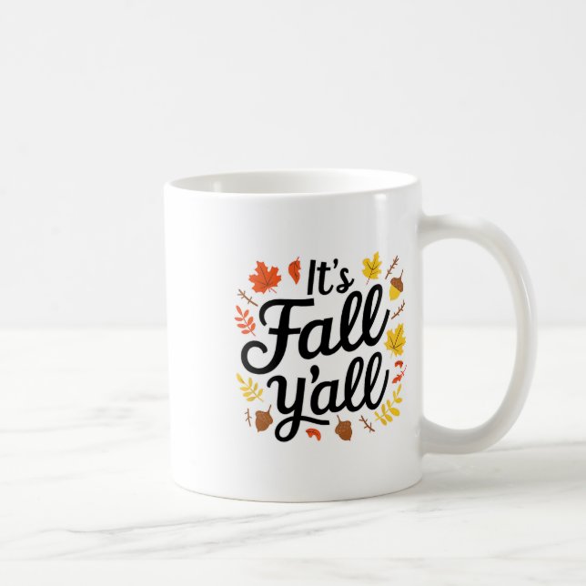 It's Fall Yall Halloween Bats Pumpkin Fall Hallowe Coffee Mug (Right)