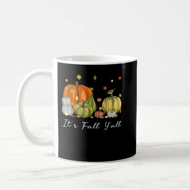 It's Fall Y'All Halloween Pumpkin Autumn Leaves Th Coffee Mug (Left)