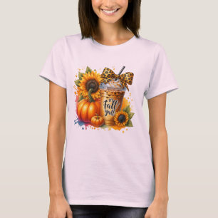It's Fall Y'all – Leopard Bow Coffee with Pumpkins T-Shirt