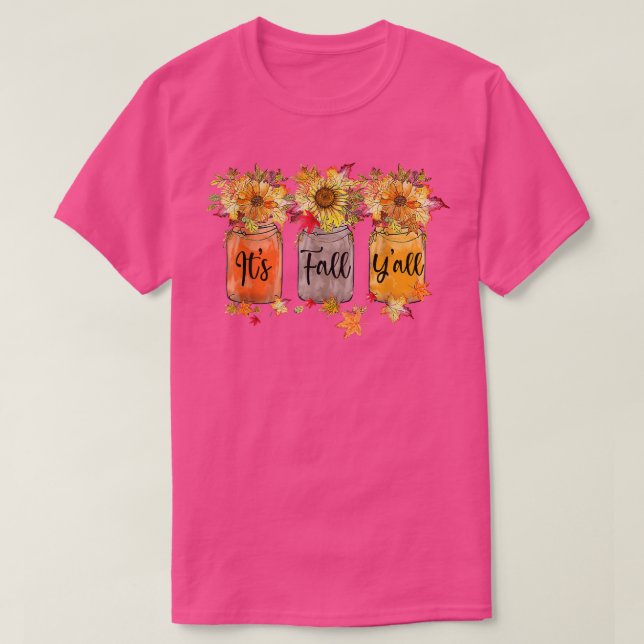 It's Fall Y'all Leopard Pumpkin Flower Autumn Than T-Shirt (Design Front)