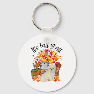 It's Fall Y'all Maltese Dog Pumpkin Fall Autumn Key Ring
