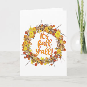 It's Fall Y'all Orange Autumn Leaves Card