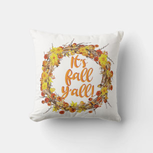 It's Fall Y'all Orange Autumn Leaves Cushion
