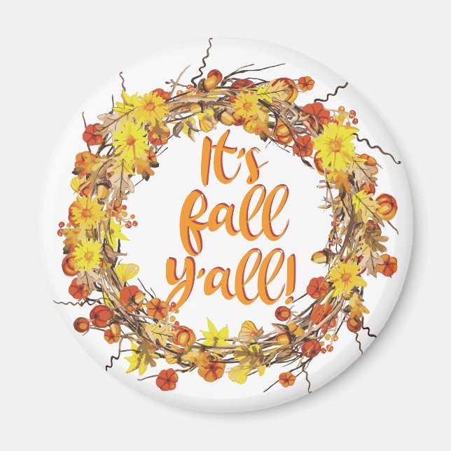It's Fall Y'all Orange Autumn Leaves Magnet (Front)