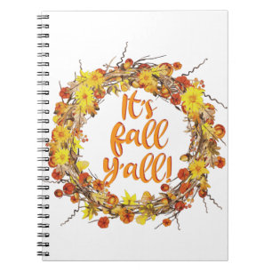It's Fall Y'all Orange Autumn Leaves Notebook
