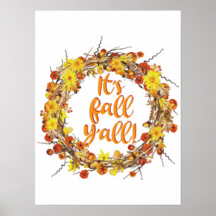 It's Fall Y'all Orange Autumn Leaves Poster