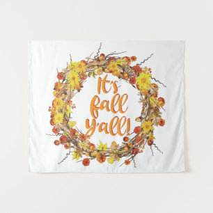 It's Fall Y'all Orange Autumn Leaves Tapestry