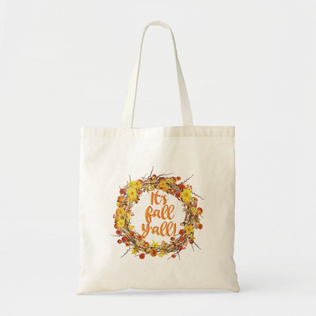 It's Fall Y'all Orange Autumn Leaves Tote Bag (Front)