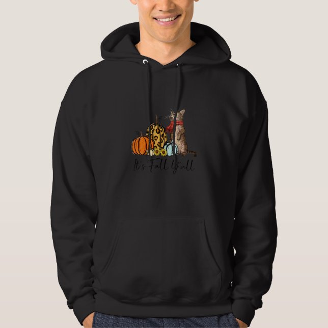 Its Fall Yall Pumpkin Cat Graphic Cat Hoodie (Front)