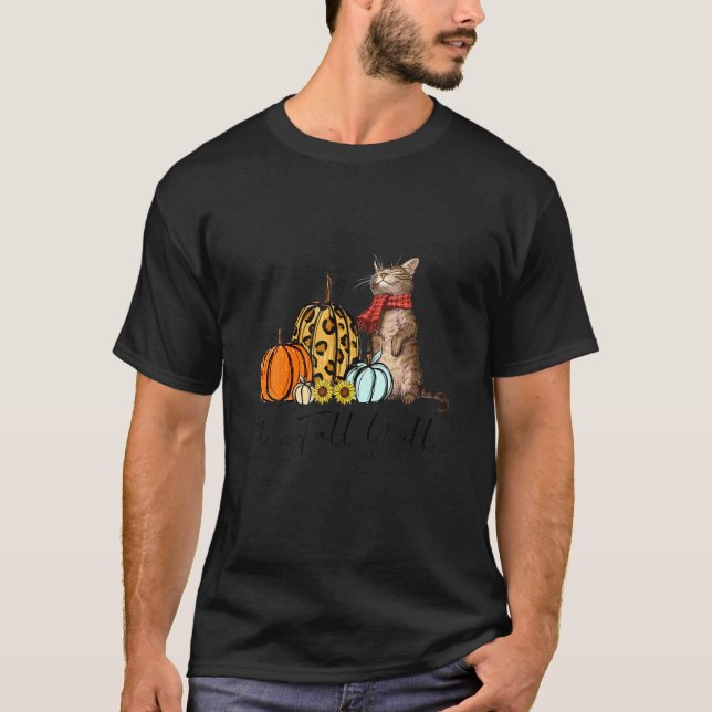 Its Fall Yall Pumpkin Cat Graphic Cat T-Shirt (Front)
