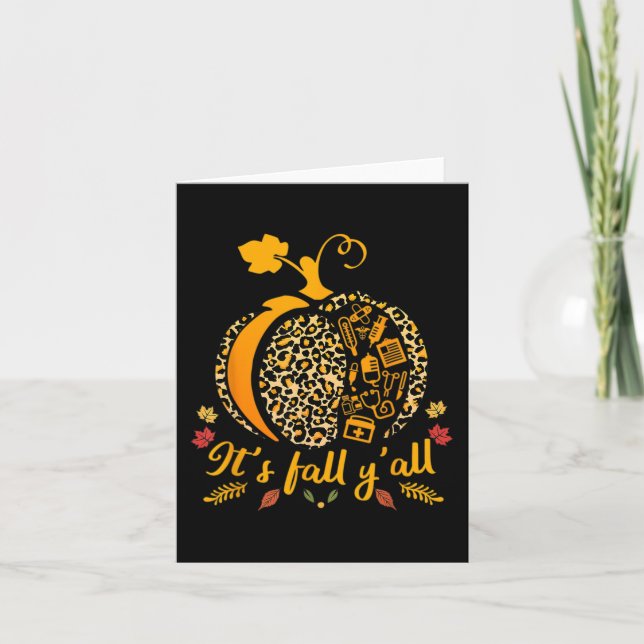 Its Fall Yall Pumpkin Halloween Nurse Scrub Tops W Card (Front)