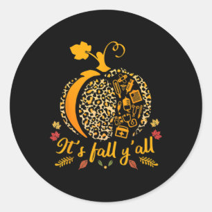 Its Fall Yall Pumpkin Halloween Nurse Scrub Tops W Classic Round Sticker