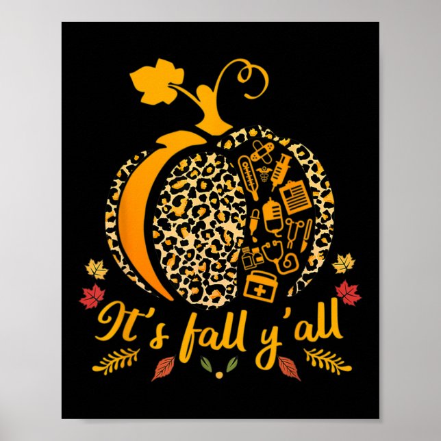 Its Fall Yall Pumpkin Halloween Nurse Scrub Tops W Poster (Front)
