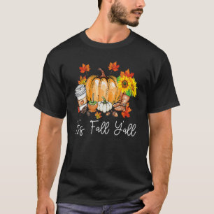 It's Fall Yall Pumpkin Leopard Halloween Autumn Th T-Shirt
