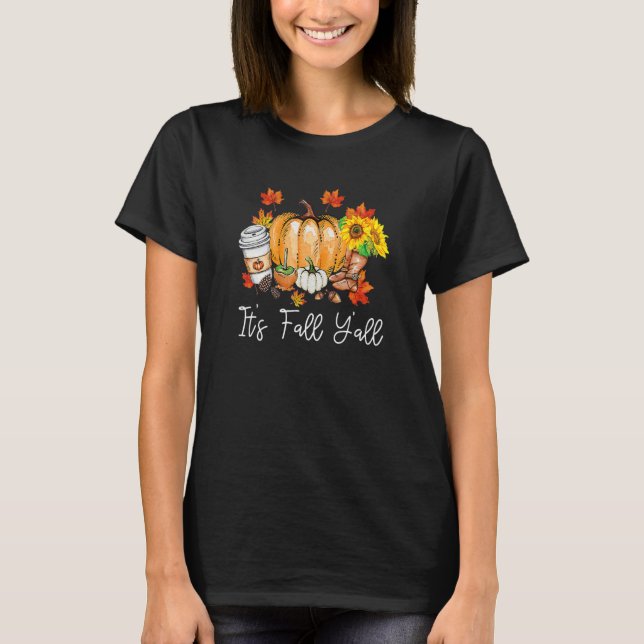 It's Fall Yall Pumpkin Leopard Halloween Autumn Th T-Shirt (Front)