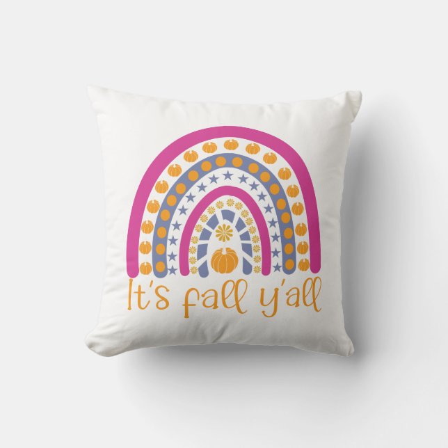It's fall y'all pumpkin rainbow cushion (Front)