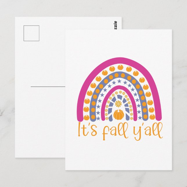 It's fall y'all pumpkin rainbow postcard (Front/Back)