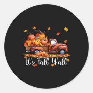 It's Fall Y'all Pumpkin Truck Autumn Tree Hello Fa Classic Round Sticker