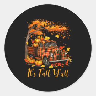 It's Fall Y'all Pumpkin Truck Autumn Tree Hello Fa Classic Round Sticker