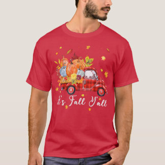 Its Fall Yall Pumpkins Print Maple Red Plaid Truck T-Shirt
