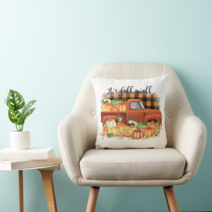 Its Fall Yall Quote   Vintage Truck with Pumpkins Cushion