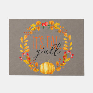 It's Fall Y'all Rustic Pumpkin Leaf Autumn Doormat