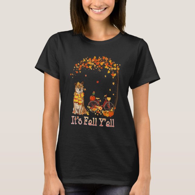 It's Fall Y'all Shiba Inu Bike Pumpkin Spice Autum T-Shirt (Front)