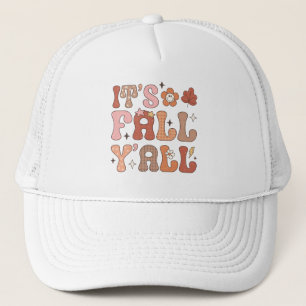 It's Fall Y'all Summer Vibe Pink Floral Autumn Trucker Hat