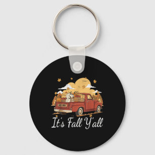 Its Fall Yall Vintage Farmer Truck Pumpkin Autumn Key Ring
