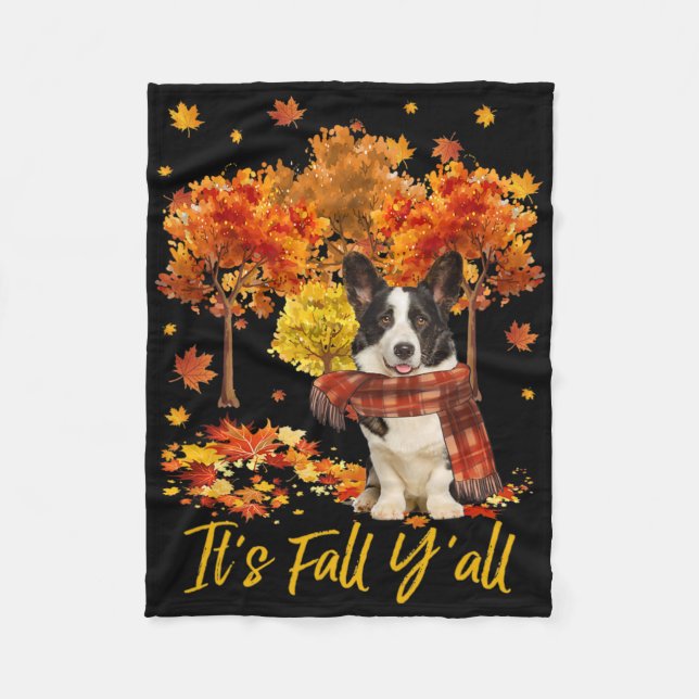 It's Fall Y'all Welsh Corgi Dog Tree Pumpkin Fall  Fleece Blanket (Front)