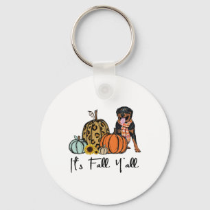 It's Fall Y'all Yellow Rottweiler Dog Leopard Pump Key Ring