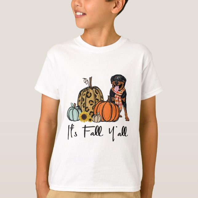 It's Fall Y'all Yellow Rottweiler Dog Leopard Pump T-Shirt (Front)