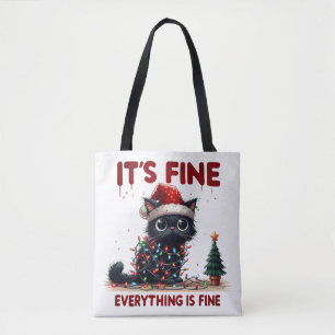 "It's fine, Everything is fine!" Christmas Cat Tote Bag