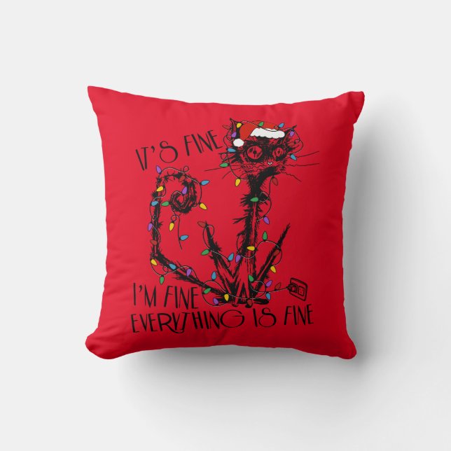 It's Fine Everything is Fine Red Christmas Pillow (Front)