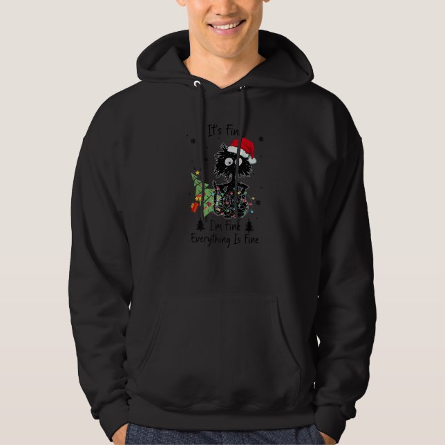 It's Fine I'm Fine Everything Is Fine Cat Christma Hoodie (Front)