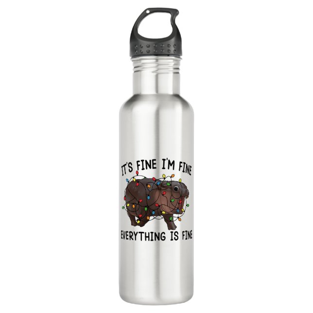 It's Fine I'm Fine Everything Is Fine Moo Deng Bab 710 Ml Water Bottle (Front)