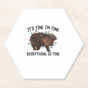 It's Fine I'm Fine Everything Is Fine Moo Deng Bab Paper Coaster