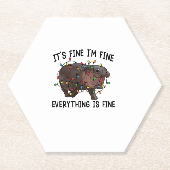 It's Fine I'm Fine Everything Is Fine Moo Deng Bab Paper Coaster (Front)