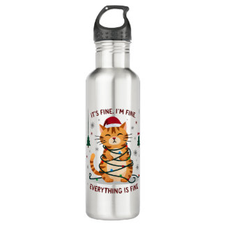 It's Fine I'm Fine Everything Is Fine Xmas Cat Chr 710 Ml Water Bottle
