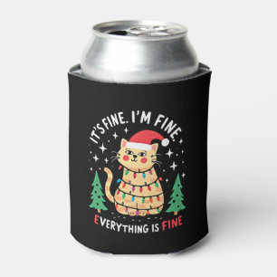 It's Fine I'm Fine Everything Is Fine Xmas Cat Chr Can Cooler