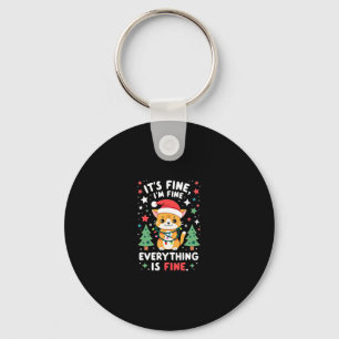 It's Fine I'm Fine Everything Is Fine Xmas Cat Chr Key Ring