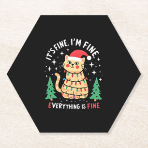It's Fine I'm Fine Everything Is Fine Xmas Cat Chr Paper Coaster