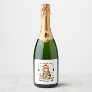 It's Fine I'm Fine Everything Is Fine Xmas Cat Chr Sparkling Wine Label